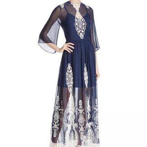 Alice + Olivia Aquinnah Bell Sleeve blue Maxi Dress sz 2 nwt